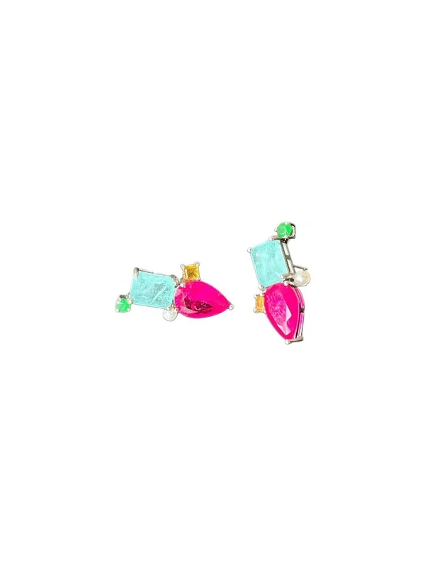 Brinco Quadrado Gota Pérola Colors Prata 925 Ródio