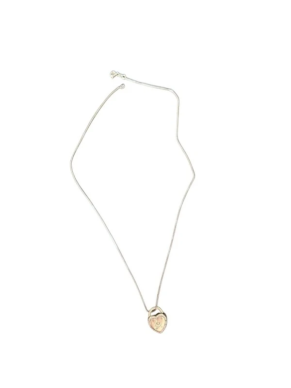 Colar cadeado coração Prata 925 Ródio