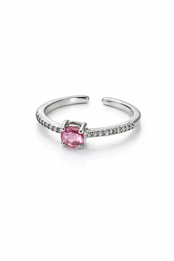 Anel Cristal Rosa Ajustável Prata 925 Ródio