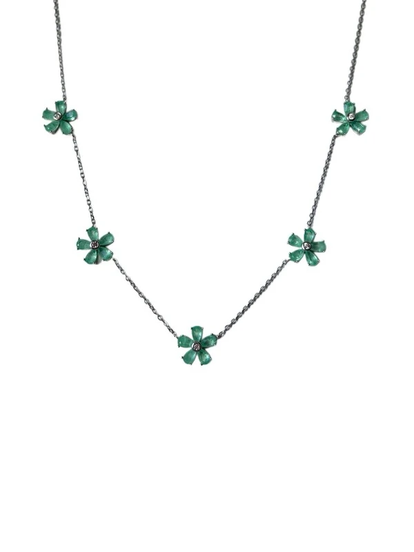 Colar 5 flores zircônia turmalina Prata 925 Ródio