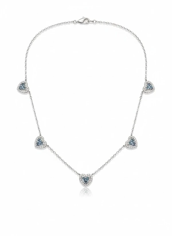 Colar Coração vazado diamond blue zircônia 52 cm Prata 925 Ródio