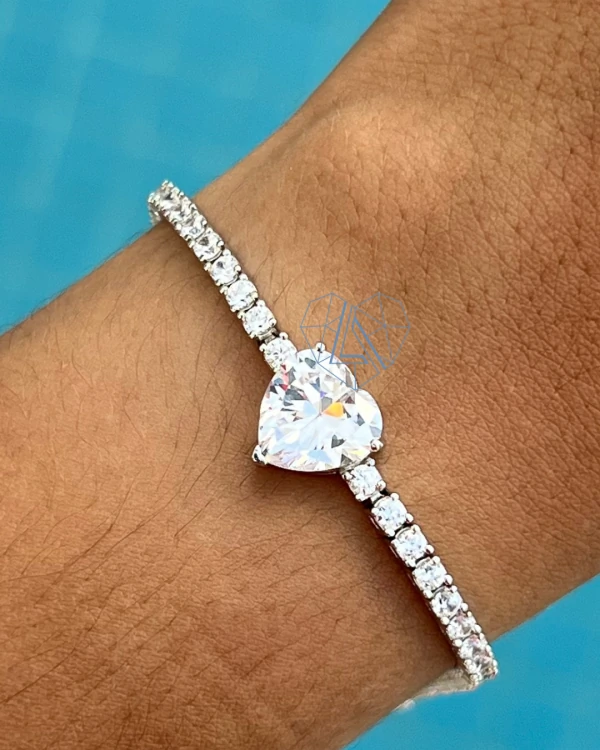 Pulseira Riviera Coração Centro 18 cm Prata 925 Ródio