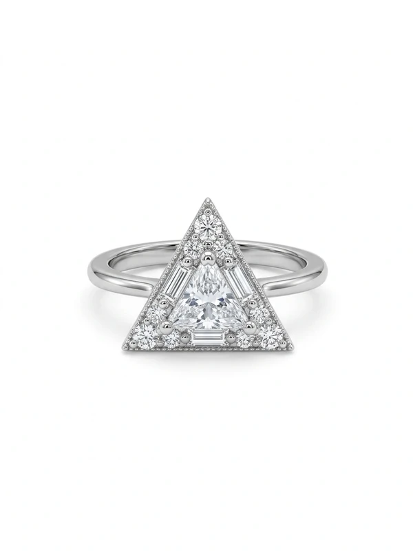 Anel Triangular Zircônia Prata 925 Ródio