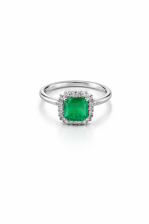 Anel Quadrado Esmeralda Fusion Zircônia Prata 925 Ródio
