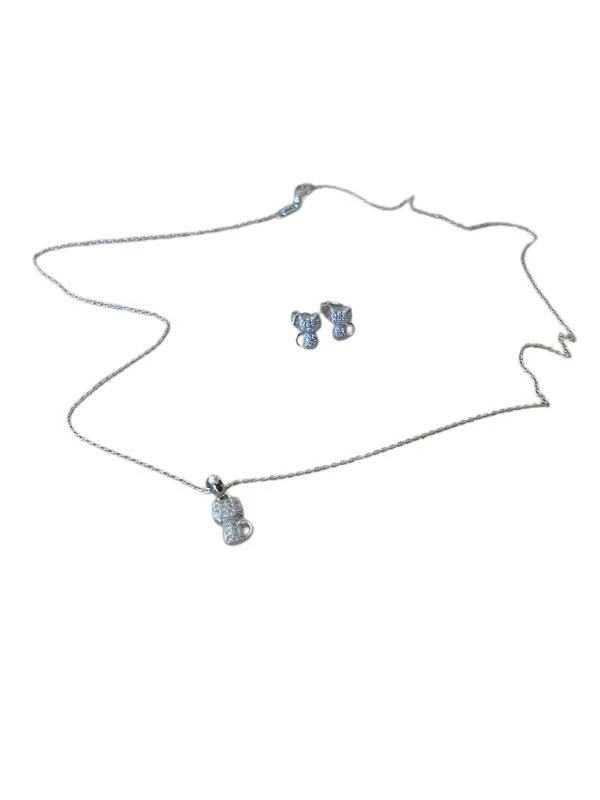 Conjunto Brinco e Colar Pet Gato Prata 925 Ródio
