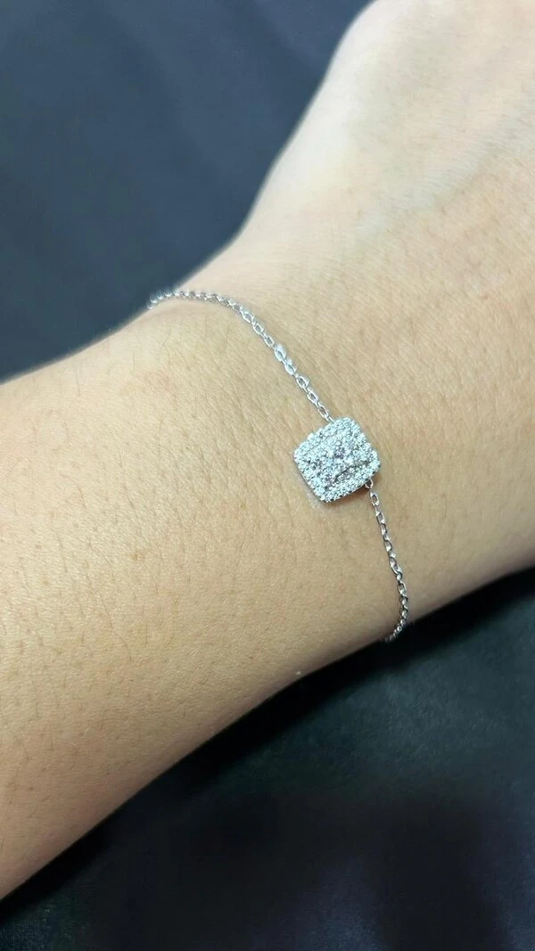 Pulseira Quadrado zircônia Prata 925 Ródio