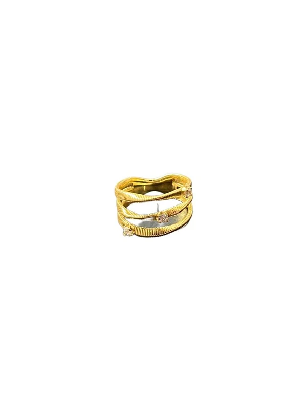 Anel Linha Italiana 3 zircônias Prata 925 Ouro 18 k