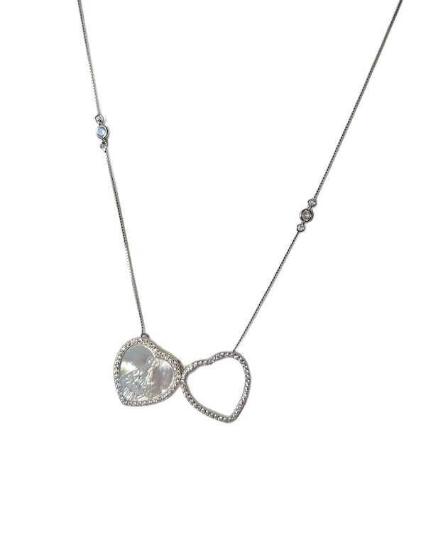 Colar Escapulário Coração madre pérola zircônia branca 64 cm Prata 925 Ródio