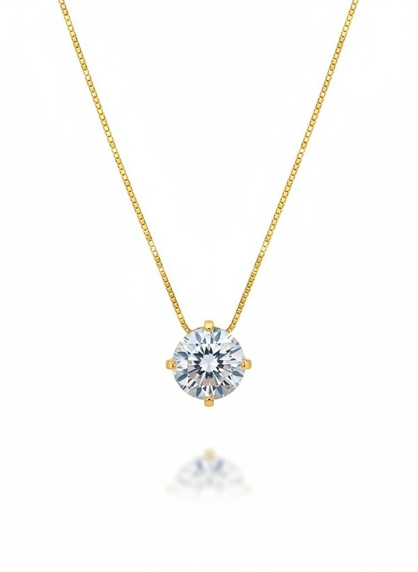 Colar Ponto zircônia 8 mm Prata 925 Ouro 18 k