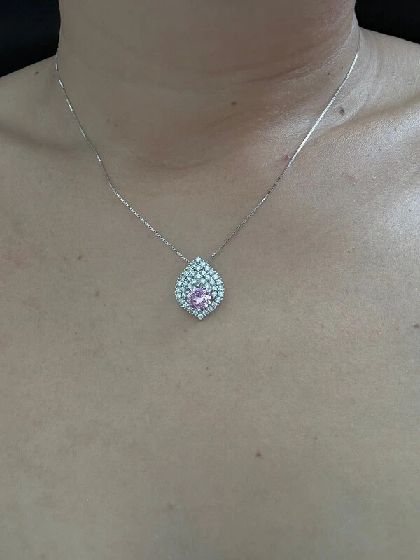 Colar Oval Topázio Rosa Zircônia Prata 925 Ródio