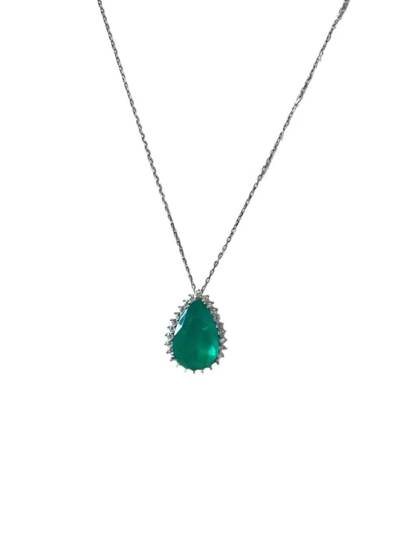 Colar Gota esmeralda e zircônia G Prata 925 Ródio