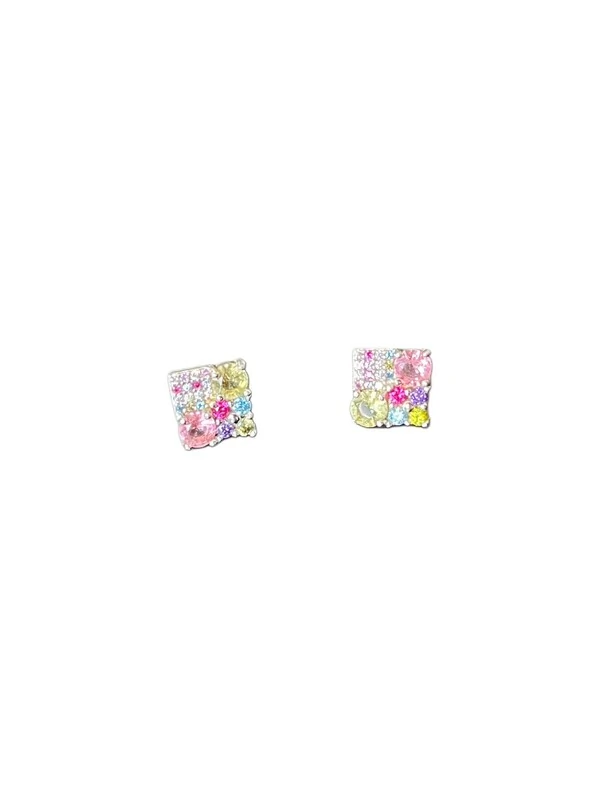 Brinco Quadrado Cristal Colors Prata 925