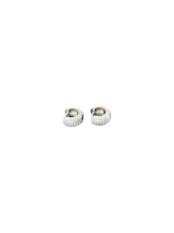 Brinco Argola baulado zircônia P Prata 925 Ródio