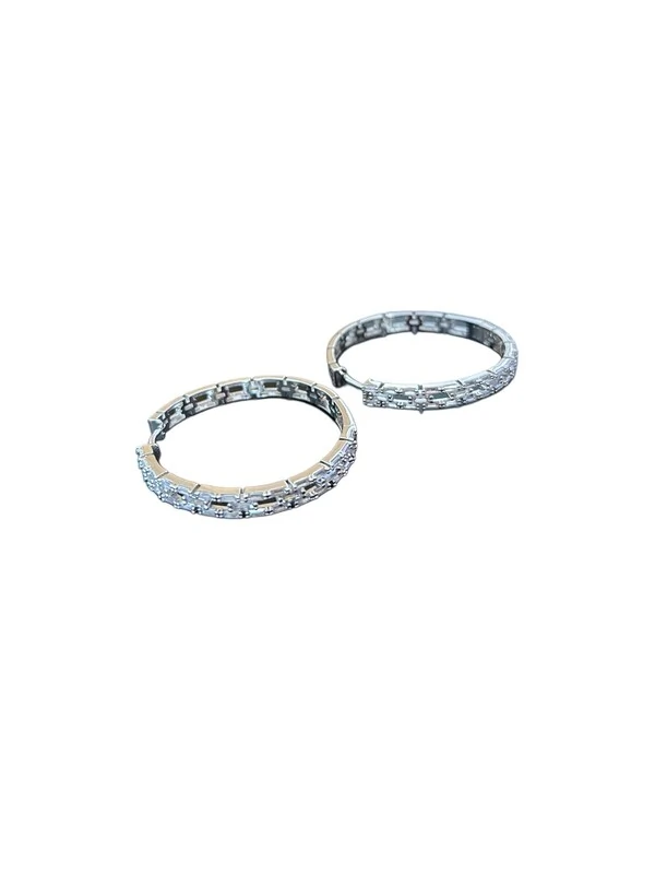 Brinco Argola Zircônia Quadrado G Prata 925 Ródio