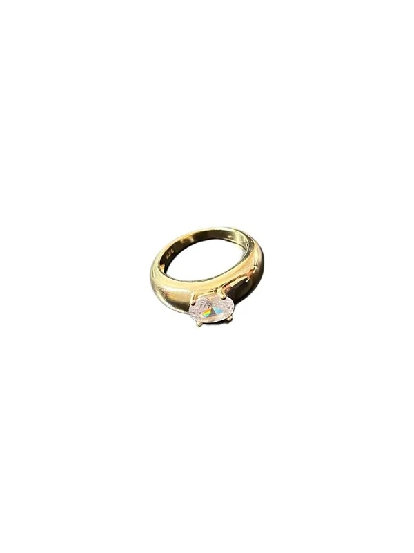 Anel Baulado Pedra Centro Prata 925 Ouro 18 K