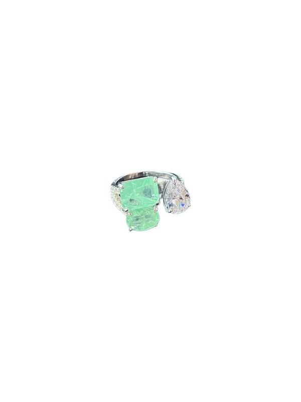 Anel Quadrado oval turmalina gota zircônia Prata 925 Ródio