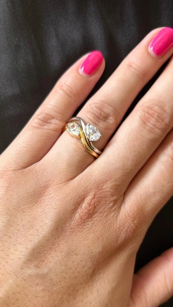 Anel Onda Gota zircônia Prata 925 Ouro 18 k