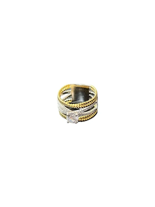 Anel X com solitário Prata 925 Ródio e Ouro 18 k