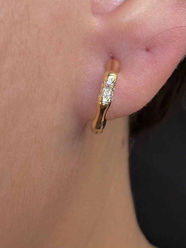Brinco argola aberto osso zircônia P Prata 925 Ouro 18 k