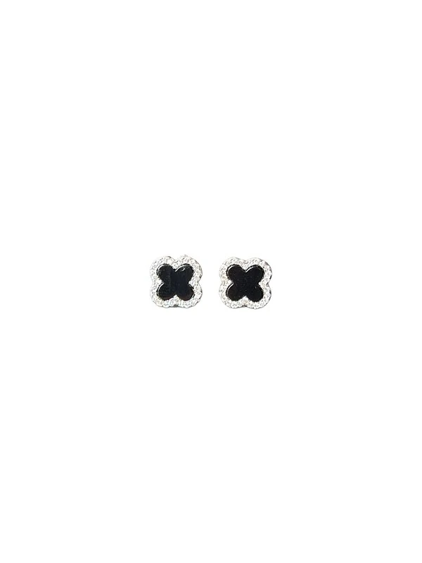 Brinco Flor onix P Prata 925 Ródio