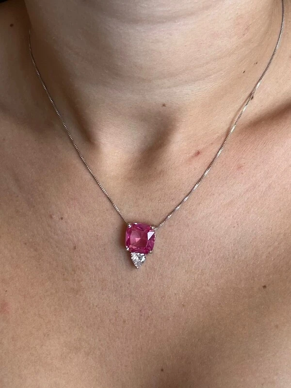 Colar Quadrado topázio rosa e Zircônia Prata 925 Ródio