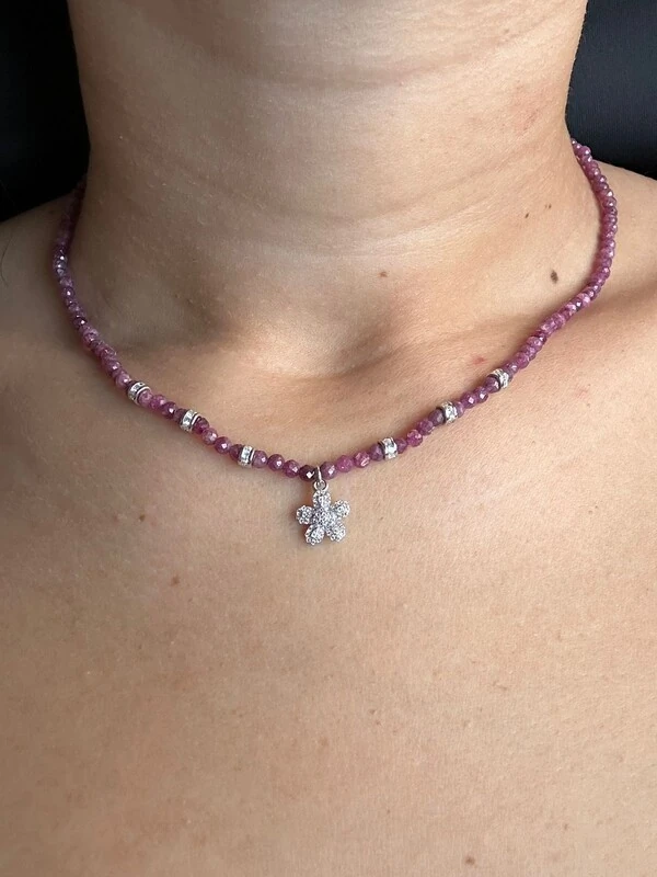 Colar Rubi Flor zircônia Prata 925 Ródio