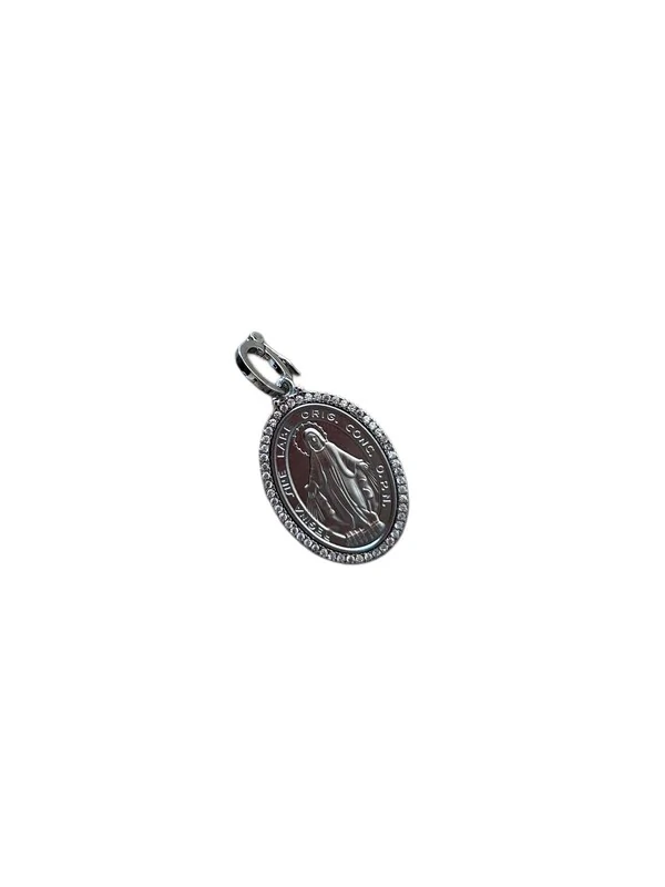 Pingente Nossa Senhora 3 cm Zircônia Prata 925 Ródio