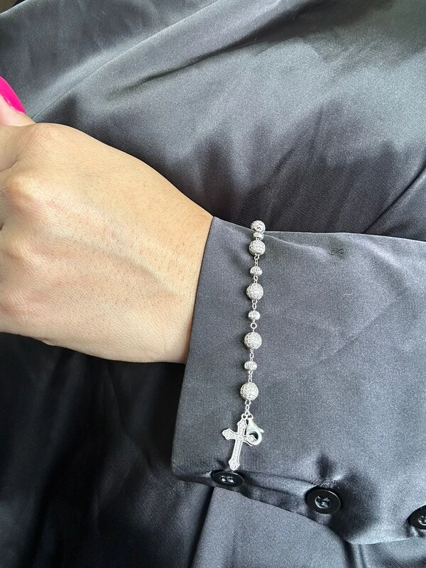 Pulseira terço bolinha em Prata 925 com Ródio