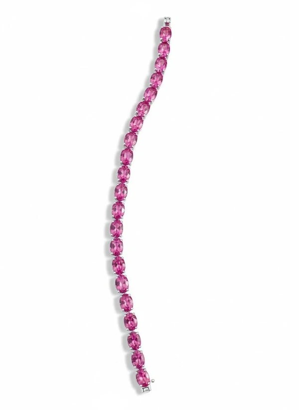 Pulseira Riviera oval topázio rosa 17 cm Prata 925 Ródio