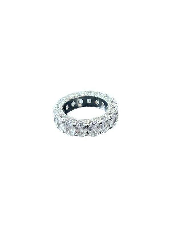 Anel aliança inteira zircônia oval Prata 925 Ródio