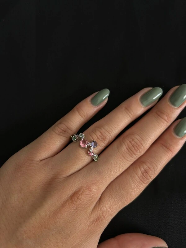 Anel Cristal Colors Ajustável Prata 925 Ródio