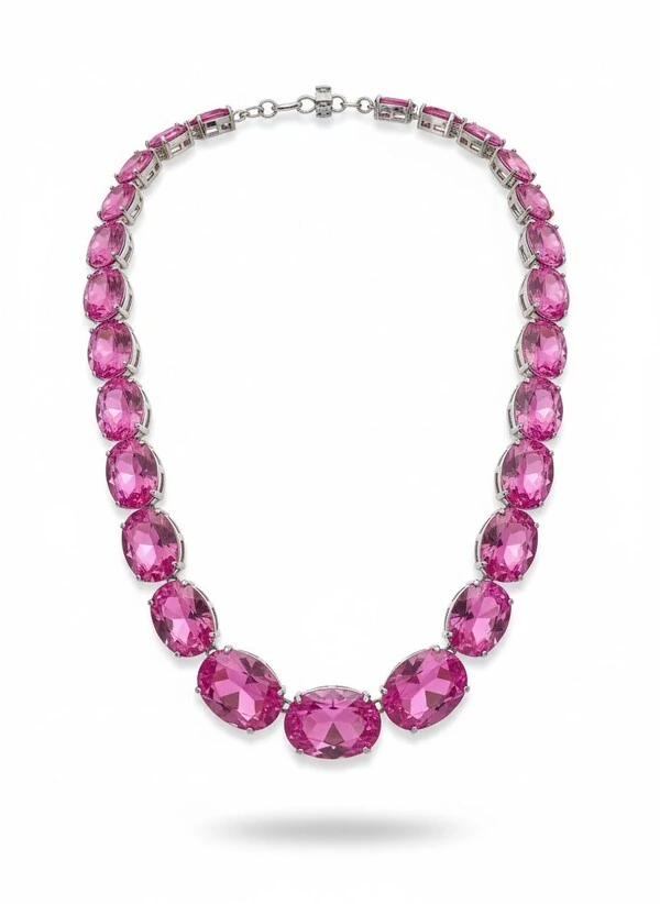Colar Riviera Topázio Rosa 42 cm degradê Prata 925 Ródio