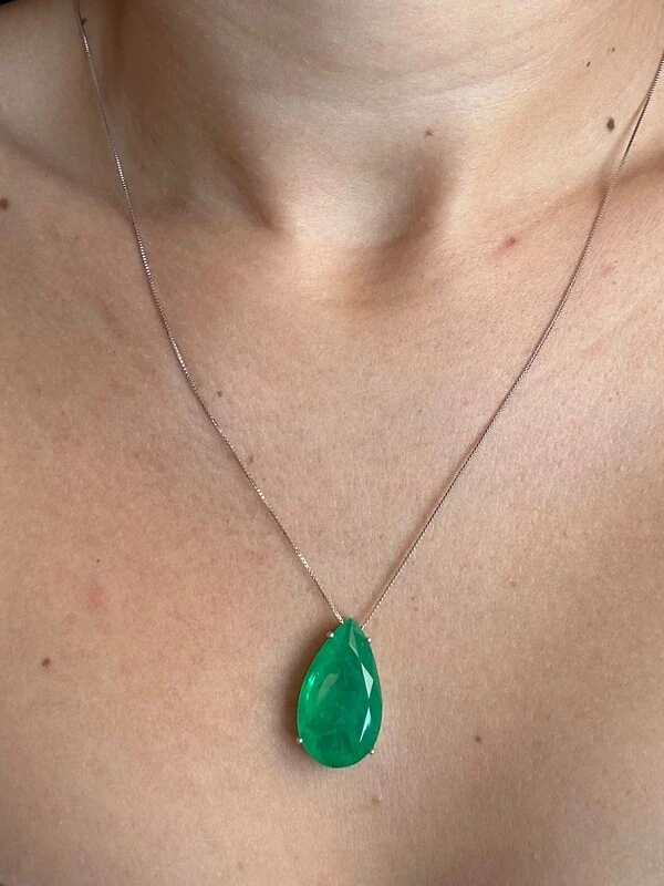 Colar Gota Fusion esmeralda Prata 925 Ródio