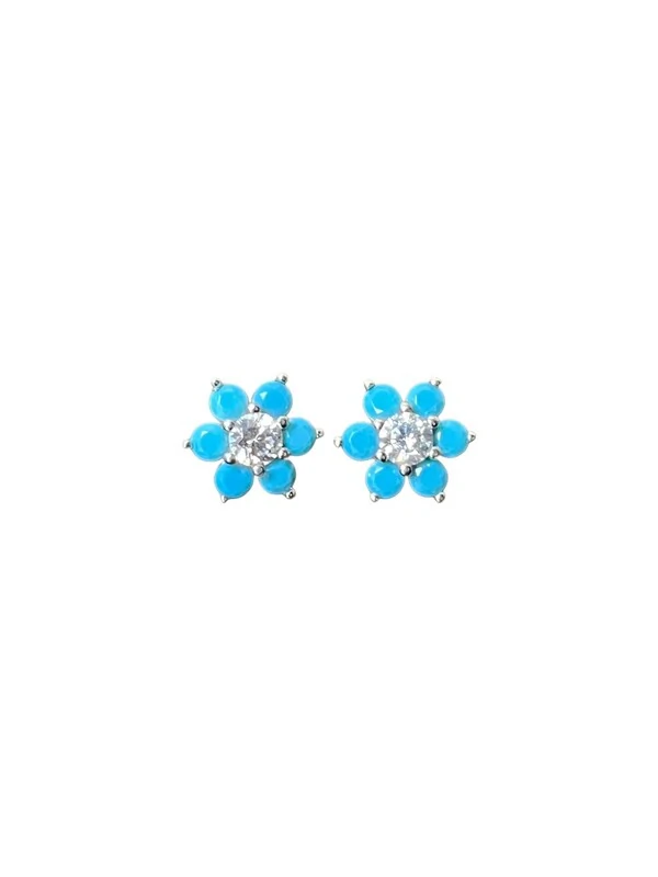Brinco Flor Turquesa Leitosa Prata 925 Ródio