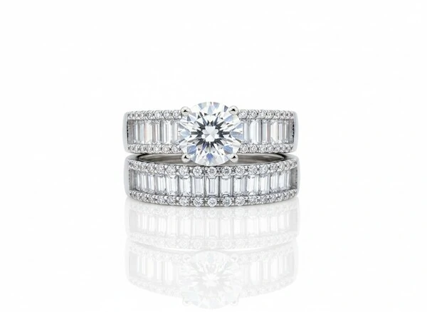 Anel solitário 2 em 1 baguete Prata 925 Ródio