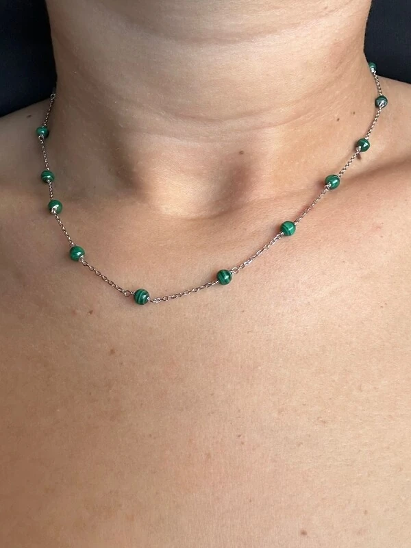 Colar bolinha esmeralda Prata 925 Ródio