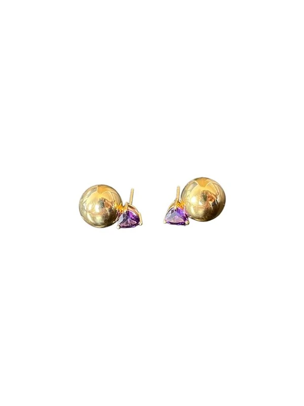 Brinco Bola e Ametista Prata 925 Ouro 18 k
