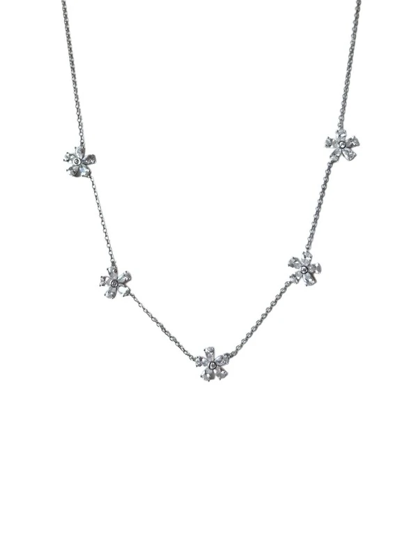 Colar 5 flores zircônia branca Prata 925 Ródio