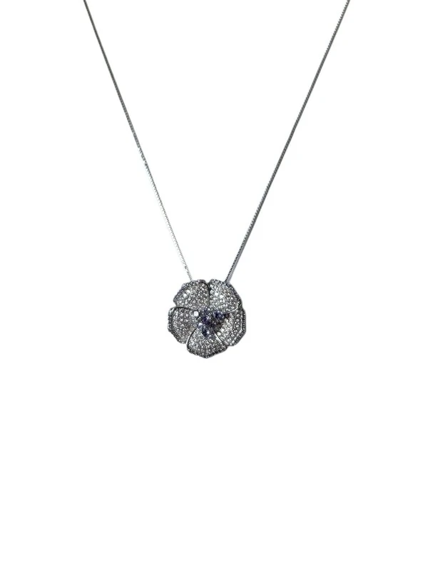 Colar Flor Zircônia Lilás Prata 925 Ródio