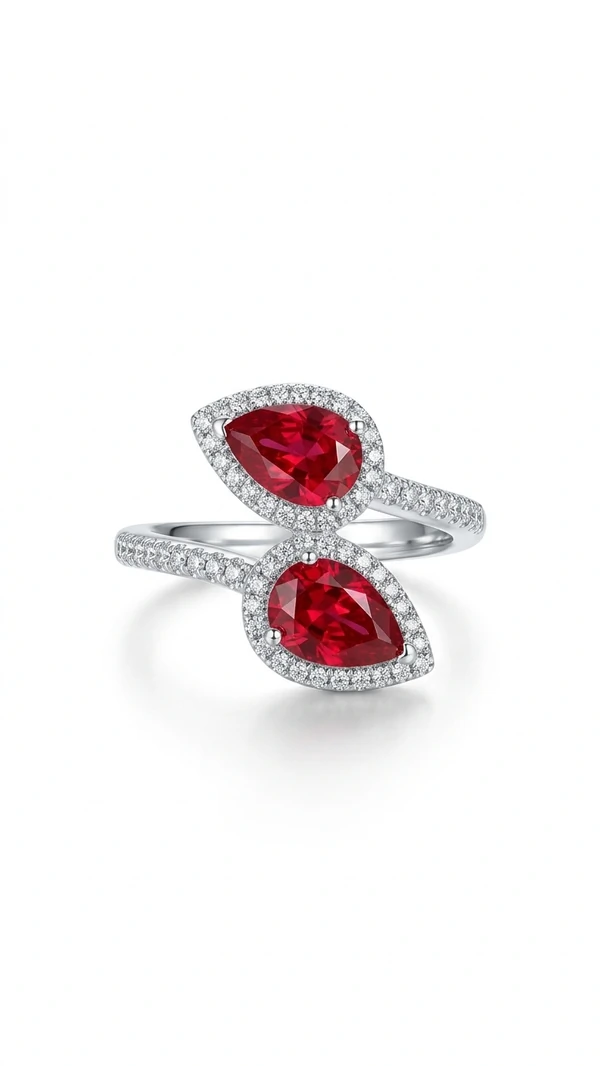 Anel Torcido Gota Rubi fusion e zircônia Prata 925 Ródio