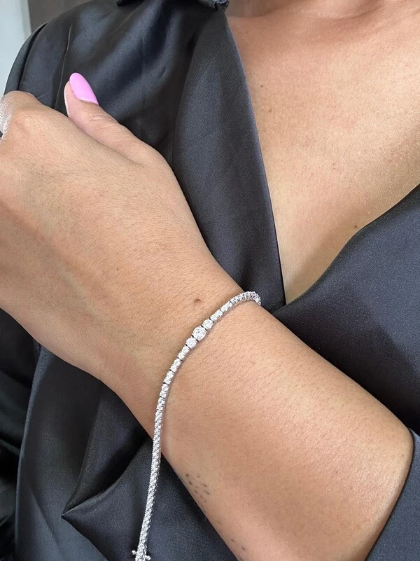 Pulseira Riviera zircônia degradê 17 cm Prata 925 Ródio