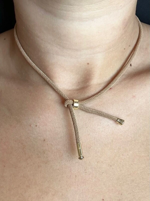 Colar Fio Bege Ponteira Prata 925 Ouro 18k