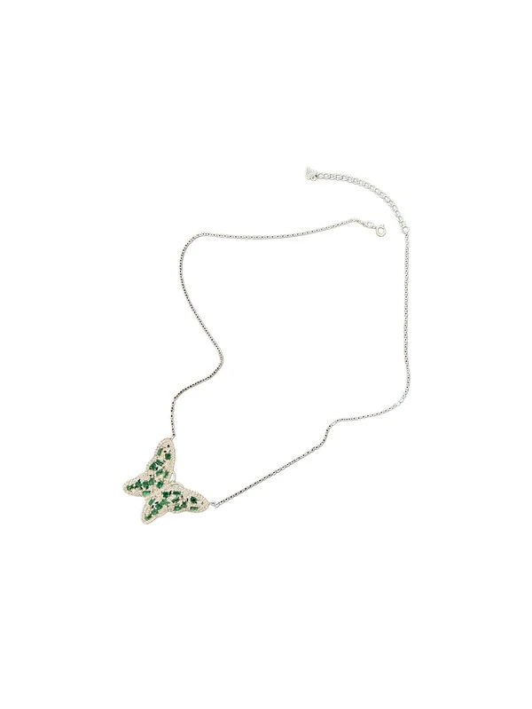 Colar Borboleta esmeralda Prata 925 Lisa