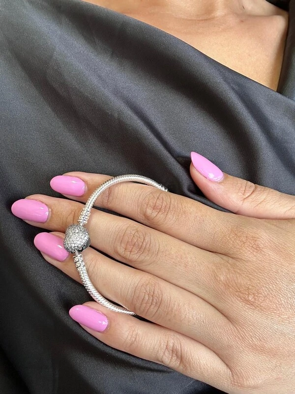 Pulseira rígida 17 cm fecho coração cravejado Prata 925 Lisa
