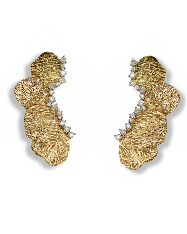 Brinco Ear Cuff martelado zircônia Prata 925 Ouro 18 k