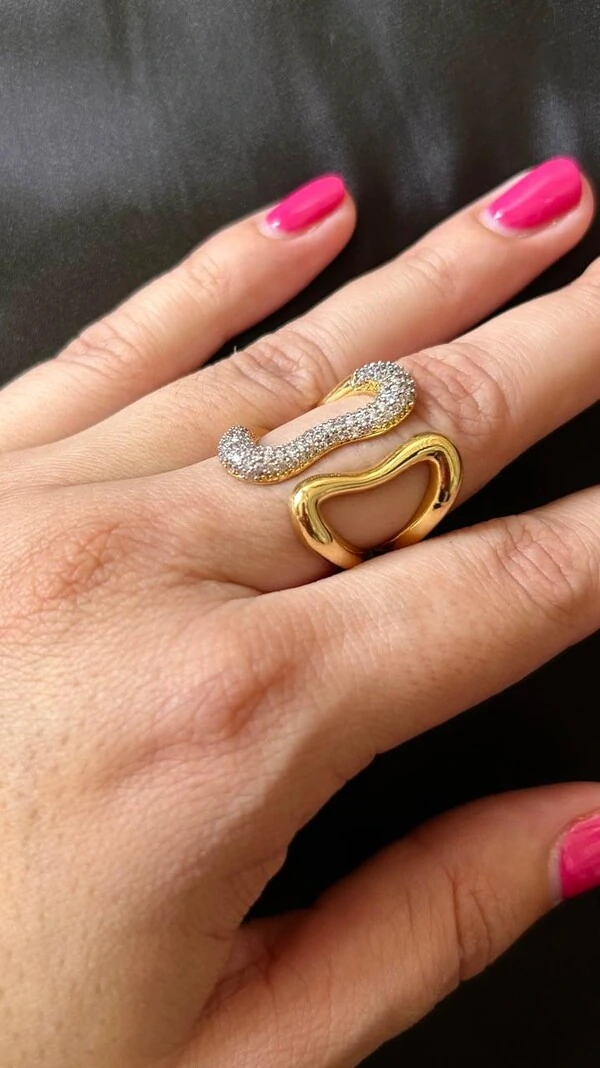 Anel um lado zircônia ajustável Prata 925 Ouro 18 k