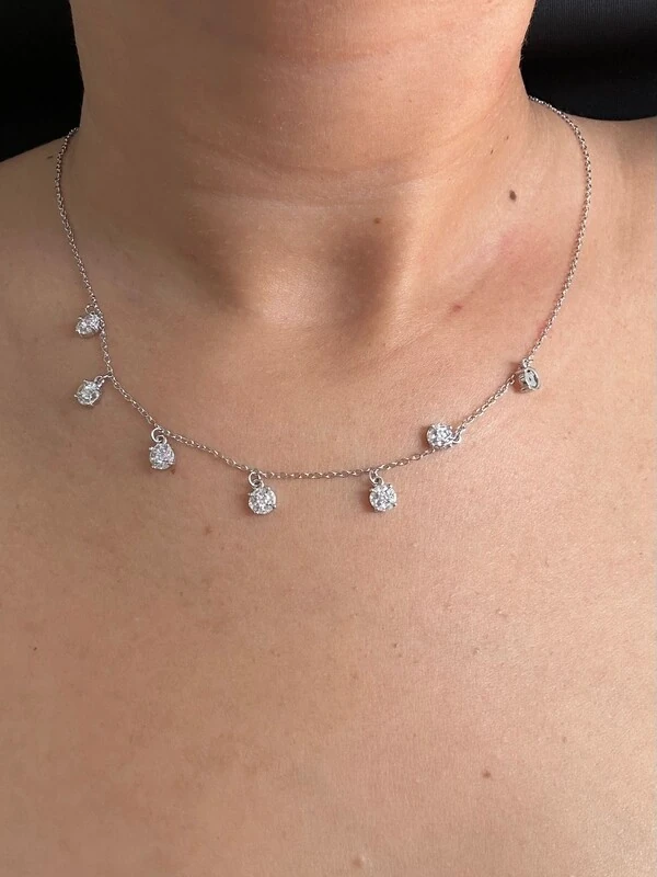 Colar Illusion zircônias penduradas Prata 925 Ródio