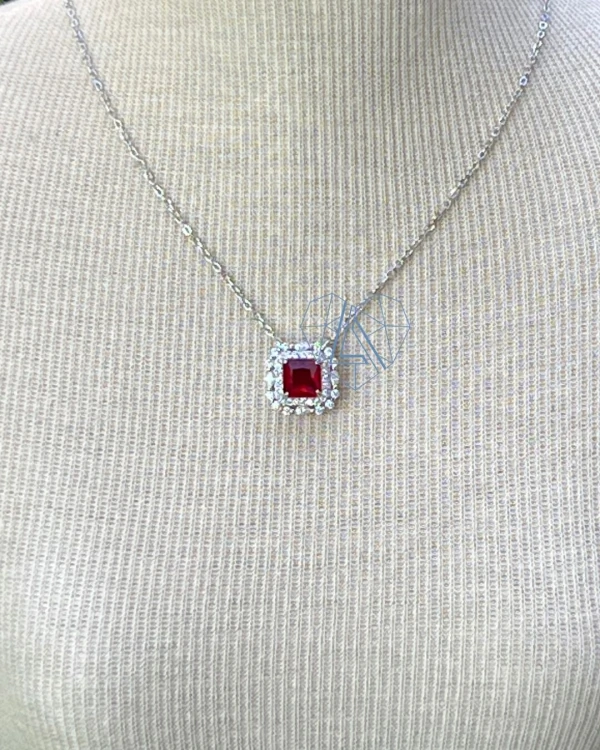 Colar Quadrado Rubi Zircônia Prata 925 Ródio