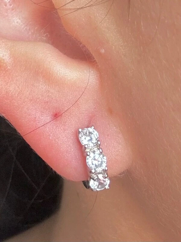 Brinco Argola zircônia PP Prata 925 Ródio