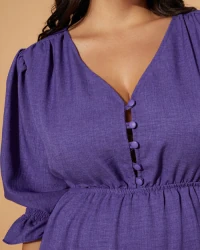 Vestido Plus Size Linho Rosê Pink Verde E Roxo Manga Princesa